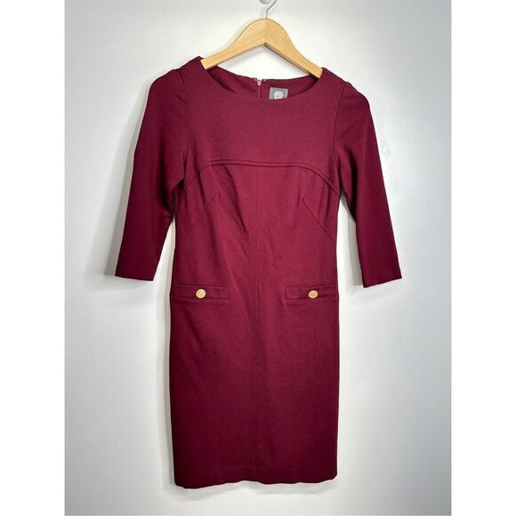 Vince Camuto Dress Womens Shift 4 Burgundy Half Sleeve Knee Length - Picture 2 of 9